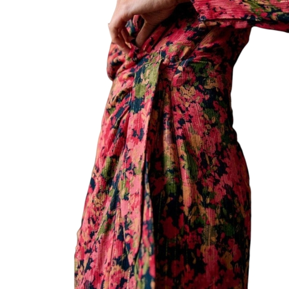 Sézane Armonie Dress Floral Faux Wrap Midi Red Pink Black Feminine Women's 38 - Picture 3 of 15
